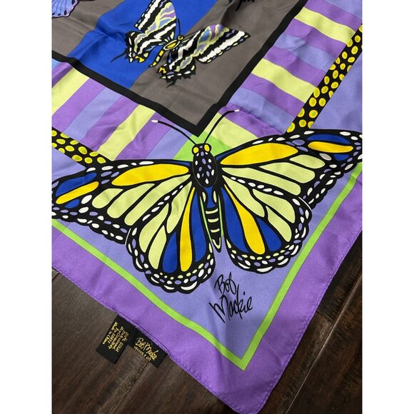 Bob Mackie Wearable Art Silk Butterfly Scarf Purple Multi One Size Square NWB - Picture 3 of 10